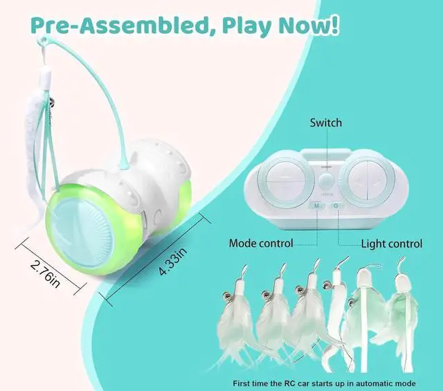 Alt view image 3 of 7 - Remote Control Cat Toy with Auto Mode - Interactive Cat Toy Feather for Indoor, Moving Cats Catnip Toys & LED to Keep Bored Cats Active & Entertained