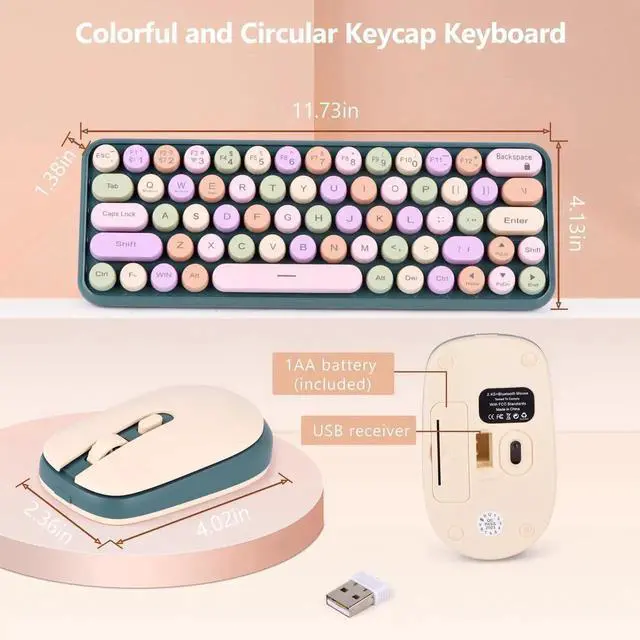 Alt view image 4 of 5 - 2.4G Wireless Keyboard & Mouse Combo, Portable%60 Small Typewriter Keyboard for Office PC Computer Laptop Desktop Windows (Green)