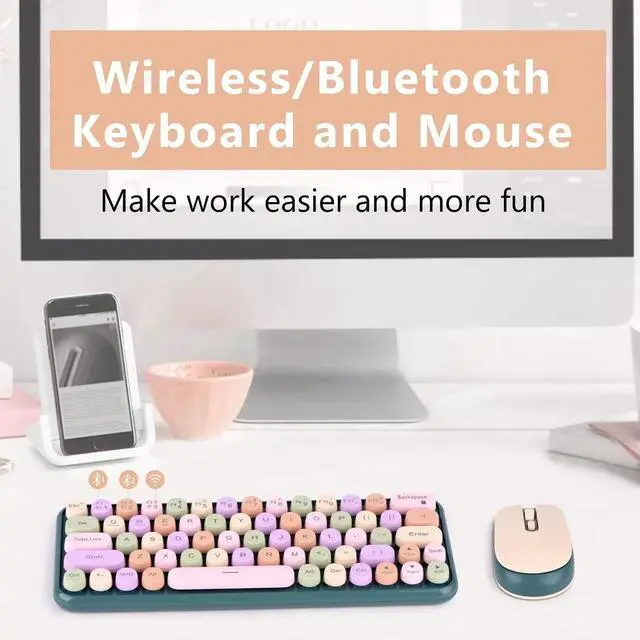 Alt view image 3 of 5 - 2.4G Wireless Keyboard & Mouse Combo, Portable%60 Small Typewriter Keyboard for Office PC Computer Laptop Desktop Windows (Green)