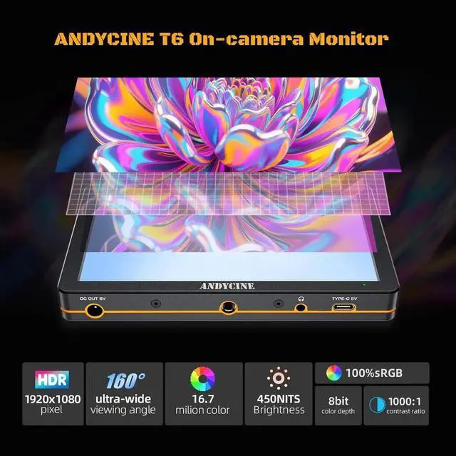 Alt view image 4 of 7 - T6 6Inch Camera Filed Monitor Aluminum Shell 4K HDMI C Input 1920x1080 All waveforme, 3D Lut with Battery and Carry Case