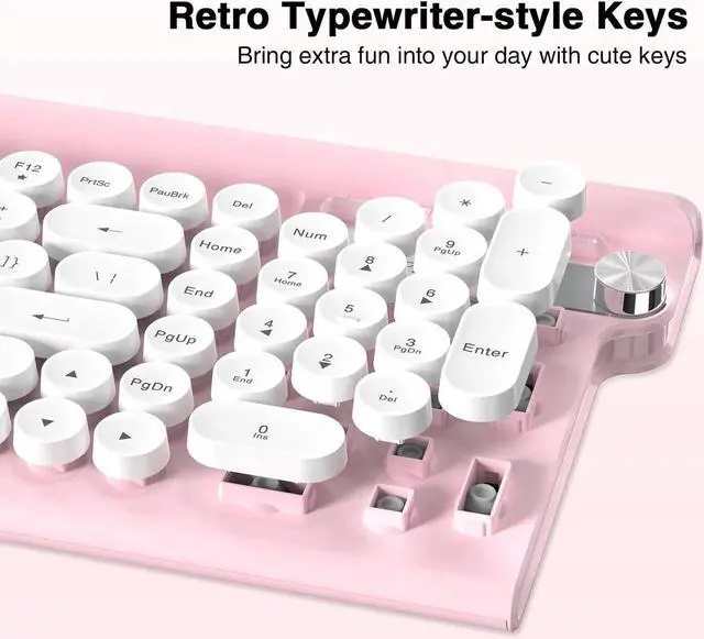 Alt view image 4 of 5 - RaceGT Wireless Typewriter Keyboard and Silent Mouse Combo - Cute Pink Keyboard with Phone Holder, 2.4G USB Computer Keyboard and Mouse Set for Windows Laptop/Desktop/PC