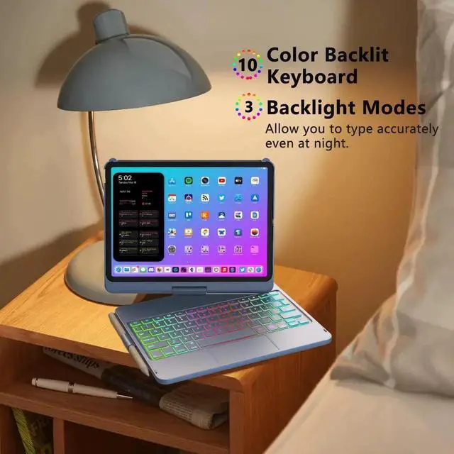 Alt view image 5 of 5 - iPad Pro 11 inch Case with Keyboard, iPad Air 5/Air 4 10.9 inch Keyboard Case with Trackpad, Keyboard Case for iPad Air 5/Air 4 and iPad Pro 1-4 Gen, Backlit 10 Color & 360 Screen Rotation -Ocean Blue