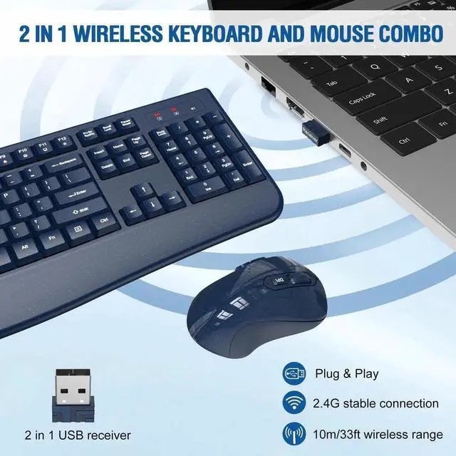 Alt view image 5 of 5 - Wireless Keyboard and Mouse Combo, Full-Sized 2.4GHz Wireless Keyboard with Comfortable Palm Rest and Optical Mouse for Windows, Mac OS PC/Desktops/Computer/Laptops (Starry Blue)