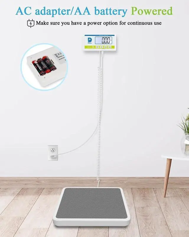 Alt view image 6 of 7 - Medical Scale for Body Weight with Digital Display, 660 lb Limit, High Accuracy Medical Grade Floor Scale, Heavy Duty, kg/oz/lb Settings, AC Adapter & Battery Included, Portable Home & Physician Scale