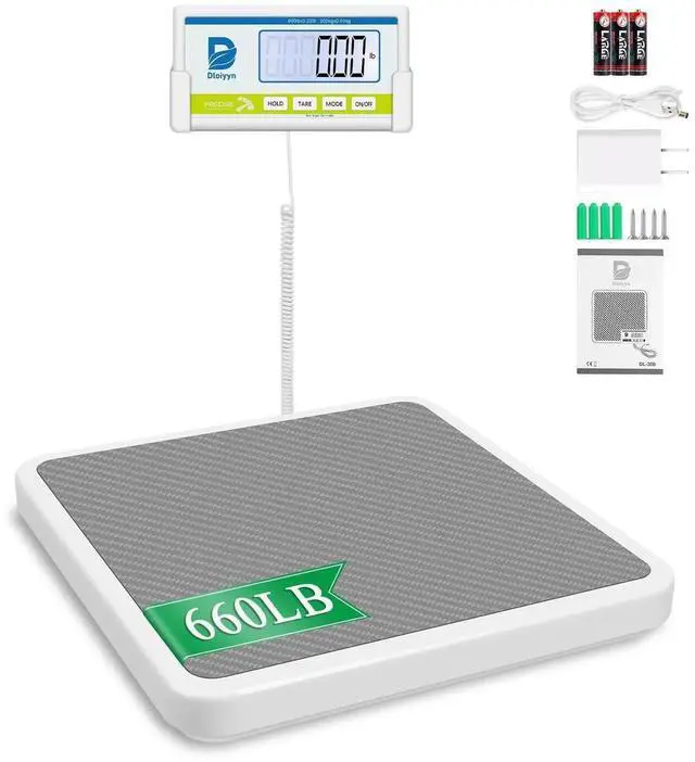 Main image of Medical Scale for Body Weight with Digital Display, 660 lb Limit, High Accuracy Medical Grade Floor Scale, Heavy Duty, kg/oz/lb Settings, AC Adapter & Battery Included, Portable Home & Physician Scale