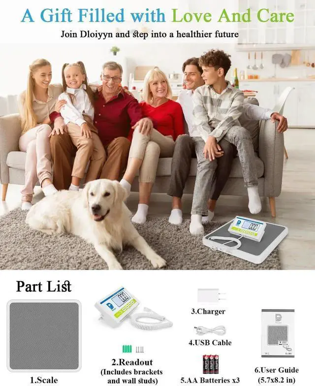 Alt view image 3 of 7 - Medical Scale for Body Weight with Digital Display, 660 lb Limit, High Accuracy Medical Grade Floor Scale, Heavy Duty, kg/oz/lb Settings, AC Adapter & Battery Included, Portable Home & Physician Scale