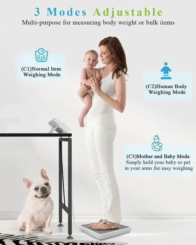 Alt view image 4 of 7 - Medical Scale for Body Weight with Digital Display, 660 lb Limit, High Accuracy Medical Grade Floor Scale, Heavy Duty, kg/oz/lb Settings, AC Adapter & Battery Included, Portable Home & Physician Scale