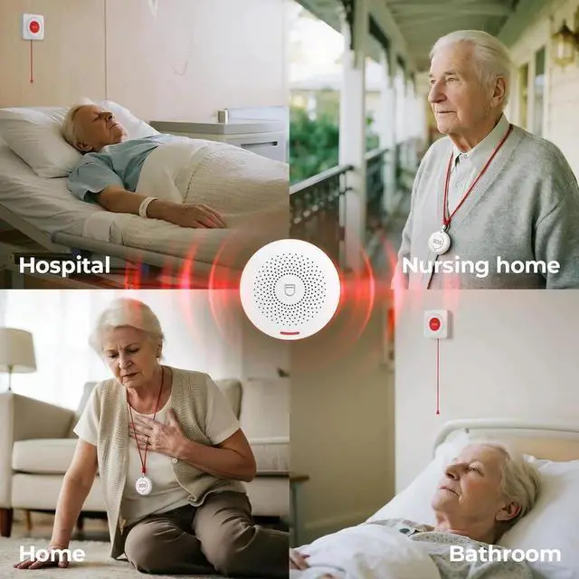 Alt view image 3 of 7 - Wireless Caregiver Pager Call Button for Elderly at Home, WiFi Panic Button, Life Alert Systems for Seniors No Monthly Fee