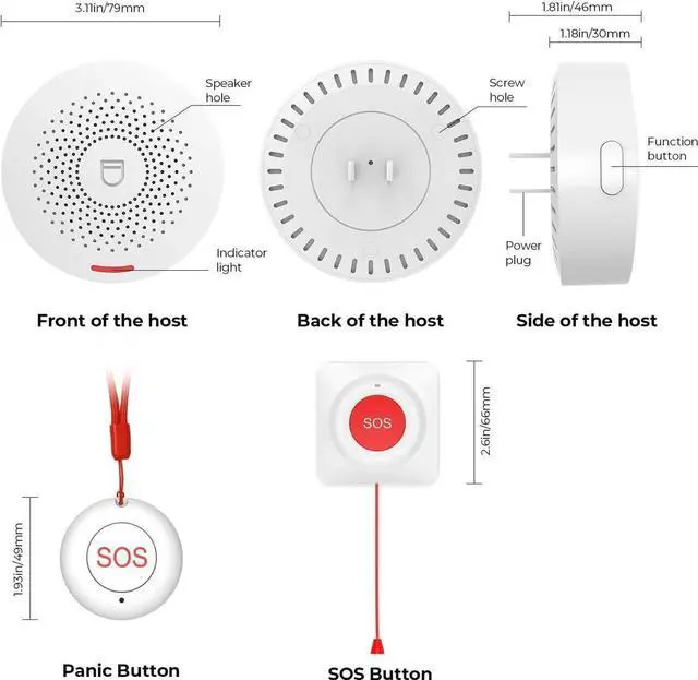 Alt view image 6 of 7 - Wireless Caregiver Pager Call Button for Elderly at Home, WiFi Panic Button, Life Alert Systems for Seniors No Monthly Fee
