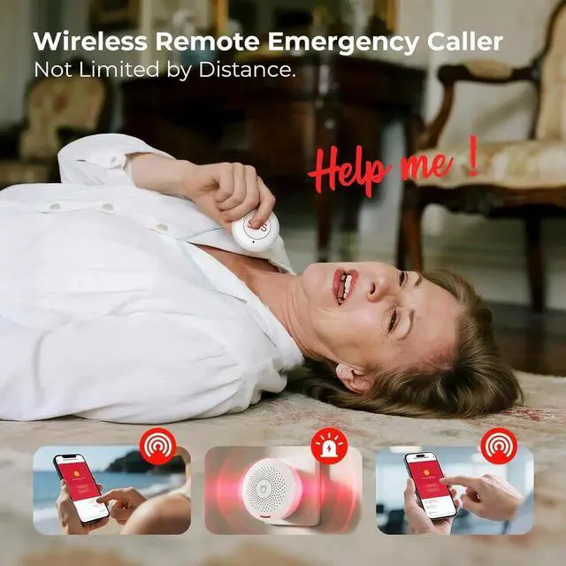 Alt view image 2 of 7 - Wireless Caregiver Pager Call Button for Elderly at Home, WiFi Panic Button, Life Alert Systems for Seniors No Monthly Fee