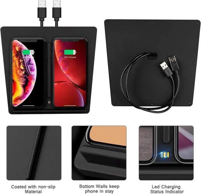 Alt view image 4 of 7 - Wireless Charger, Dual 10W QI Phone Charging Pad M3 Car Center Console for Tesla Model 3 Accessories Panel with 7pcs Custom Cup Mat Liner mat-Upgrade