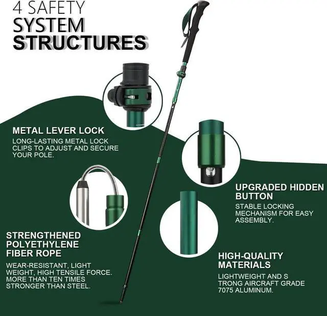 Alt view image 5 of 7 - Collapsible Trekking Poles for Hiking Lightweight Folding Walking Sticks for Men and Women with Extra-Long Foam Handle and Metal Flip Lock