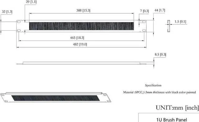 Alt view image 4 of 4 - 10 Pack 1U Horizontal Rack Mount Cable Management Panel with Cable Entry Brush for 19-Inch Rack Or Cabinet Black (1UCMB1U10PC)