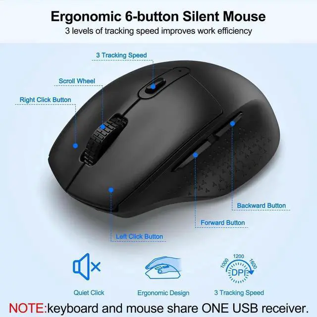 Alt view image 3 of 5 - Wireless Keyboard and Mouse Combo with Palm Rest, Phone Holder, Full-Size Quiet Wireless Ergonomic Keyboard and Mouse, Comfortable Natural Typing Compatible for Windows, Laptop, Mac, PC