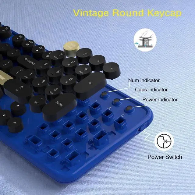 Alt view image 2 of 5 - Links9+ Wireless Keyboard and Mouse Combos, Retro Keyboard and Mouse Wireless Full Size, 2.4Ghz Connection and Optical Mouse for Windows, Mac, PC, Laptop for Home and Office (Jewel Blue-Black)