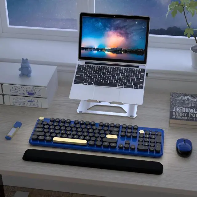 Alt view image 3 of 5 - Links9+ Wireless Keyboard and Mouse Combos, Retro Keyboard and Mouse Wireless Full Size, 2.4Ghz Connection and Optical Mouse for Windows, Mac, PC, Laptop for Home and Office (Jewel Blue-Black)