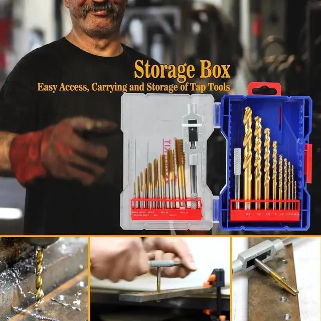 Alt view image 3 of 7 - 18Pcs Metric Drill and Tap Set with 1Pc Wrench, M2 HSS Thread from to M12, Combination of for Metal,with Exquisite Indexed Box