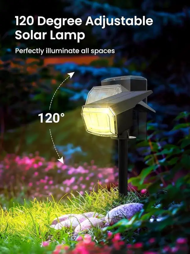 Alt view image 3 of 7 - Solar Spot Lights Outdoor, 9 Lighting Modes RGB, Solar Lights Outdoor Waterproof IP65, 63 LED Landscape Spotlights for Holiday Decorations