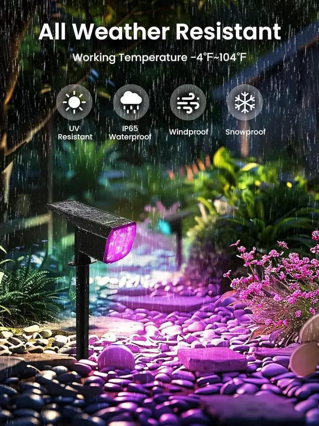 Alt view image 5 of 7 - Solar Spot Lights Outdoor, 9 Lighting Modes RGB, Solar Lights Outdoor Waterproof IP65, 63 LED Landscape Spotlights for Holiday Decorations