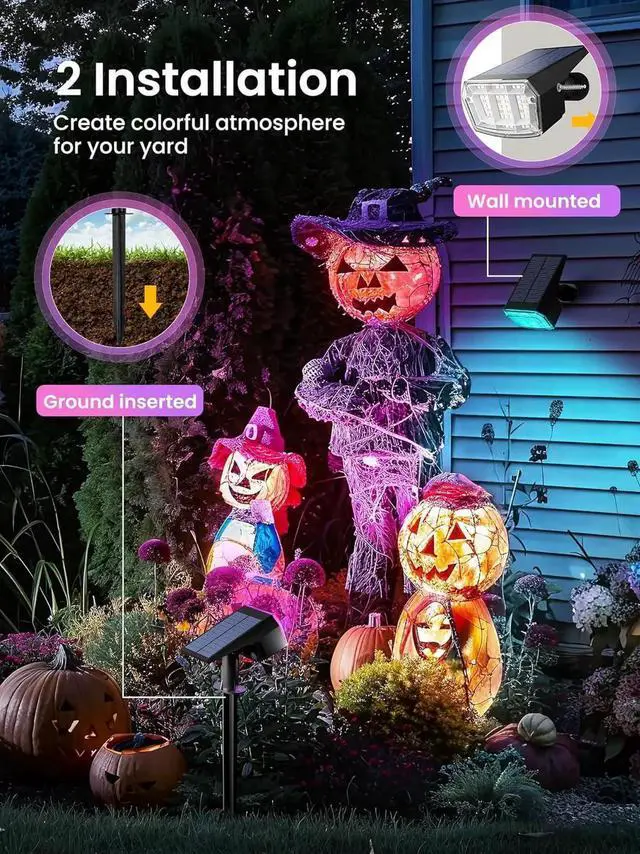 Alt view image 7 of 7 - Solar Spot Lights Outdoor, 9 Lighting Modes RGB, Solar Lights Outdoor Waterproof IP65, 63 LED Landscape Spotlights for Holiday Decorations