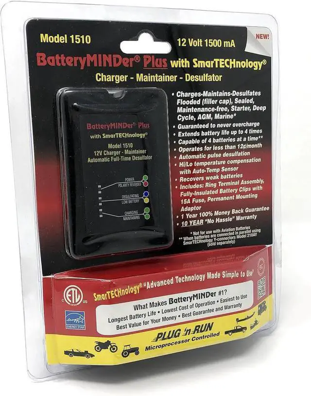 Alt view image 3 of 3 - 1510: 12 Volt-1.5 Amp Battery Charger, Battery Maintainer, and Battery Desulfator Designed for Cars, Trucks, Motorcycles, ATV, Boats, RV