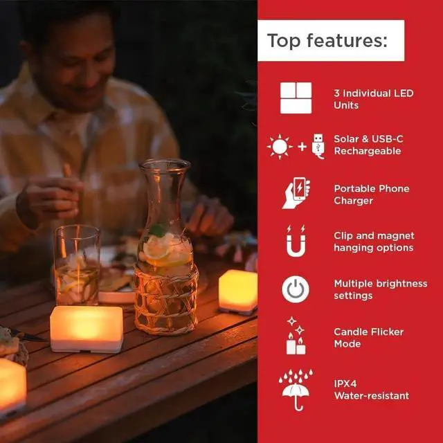 Alt view image 6 of 6 - Trio Solar Cube Lanterns with Phone Charger - LED Lamp for Camping, Hiking, and Travel - Emergen Light for Power Outages, Hurricane, Survival Kits