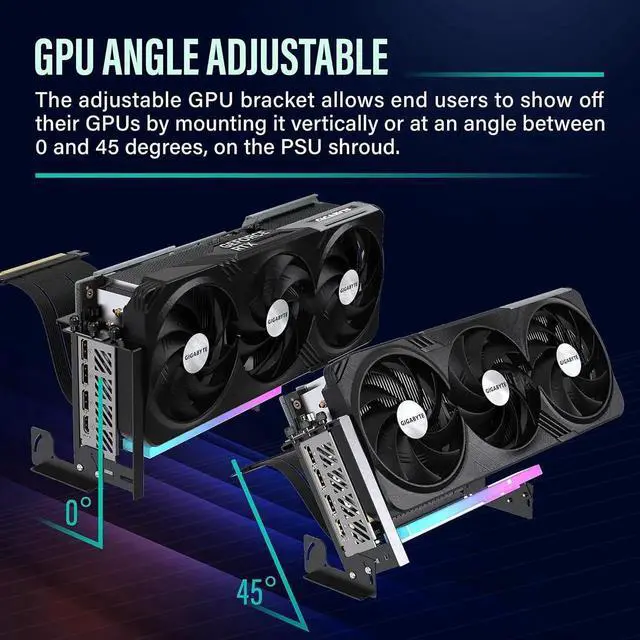 Alt view image 7 of 7 - PCIe 4.0 GPU Mount Bracket with ARGB LED Module, Multi-Angle Adjustment with Riser Cable, Compatible to RTX4090, 4080, 4070ti- Black