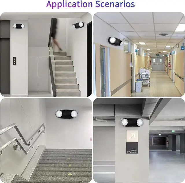 Alt view image 3 of 5 - LED Emergency Lights with Battery Backup, Two Head Adjustable Commercial Emergency Lights - 4 Pack(Black)