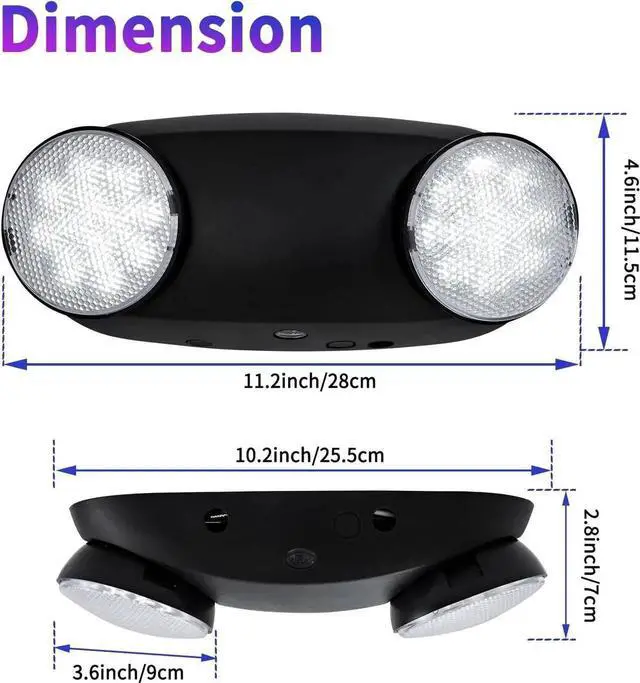 Alt view image 2 of 5 - LED Emergency Lights with Battery Backup, Two Head Adjustable Commercial Emergency Lights - 4 Pack(Black)