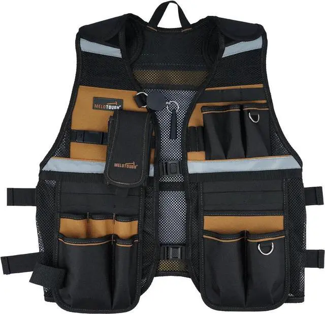 Main image of Tool Vest for Men Reflective Safety Tool Vest with Adjustable Straps,Removable Phone Holder for Electrical,Carpenters,Construction(Khaki)