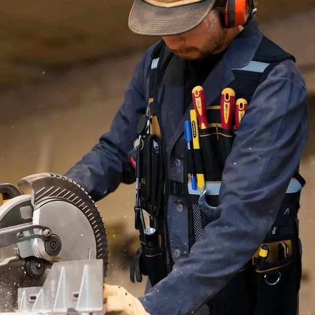 Alt view image 5 of 7 - Tool Vest for Men Reflective Safety Tool Vest with Adjustable Straps,Removable Phone Holder for Electrical,Carpenters,Construction(Khaki)