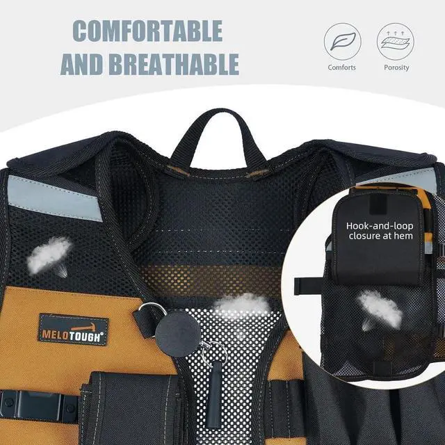 Alt view image 4 of 7 - Tool Vest for Men Reflective Safety Tool Vest with Adjustable Straps,Removable Phone Holder for Electrical,Carpenters,Construction(Khaki)