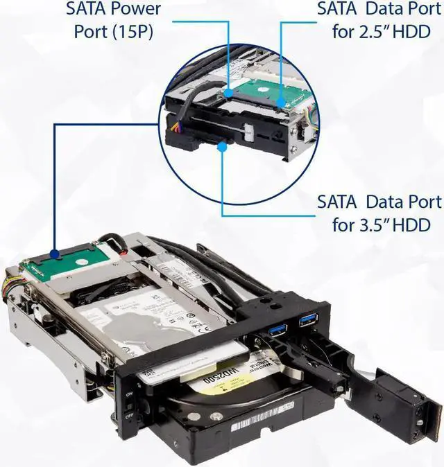 Alt view image 6 of 7 - SY-MRA55006 5.25" Bay Tray Less Mobile Rack for 3.5" and 2.5" Sata III HDD with Extra 2 Port USB 3.0, Black/White
