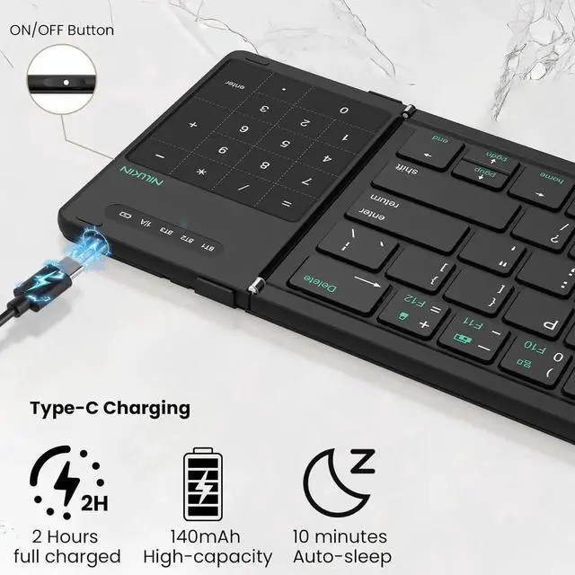 Alt view image 3 of 7 - Pocket Foldable Wireless Keyboard with Touchpad Numerical Pad for Travel Meeting for Tablet, Mobile Phone,Laptop, Full Size (Small) Keyboard (Black)