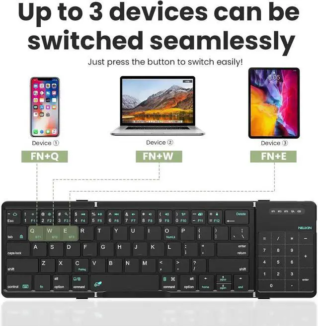 Alt view image 5 of 7 - Pocket Foldable Wireless Keyboard with Touchpad Numerical Pad for Travel Meeting for Tablet, Mobile Phone,Laptop, Full Size (Small) Keyboard (Black)