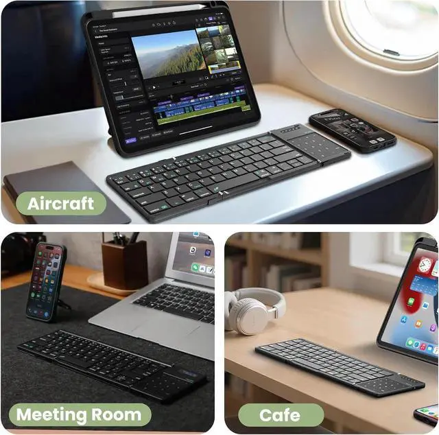 Alt view image 2 of 7 - Pocket Foldable Wireless Keyboard with Touchpad Numerical Pad for Travel Meeting for Tablet, Mobile Phone,Laptop, Full Size (Small) Keyboard (Black)