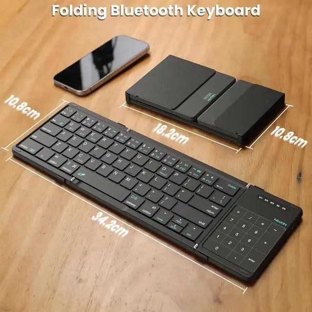 Alt view image 4 of 7 - Pocket Foldable Wireless Keyboard with Touchpad Numerical Pad for Travel Meeting for Tablet, Mobile Phone,Laptop, Full Size (Small) Keyboard (Black)