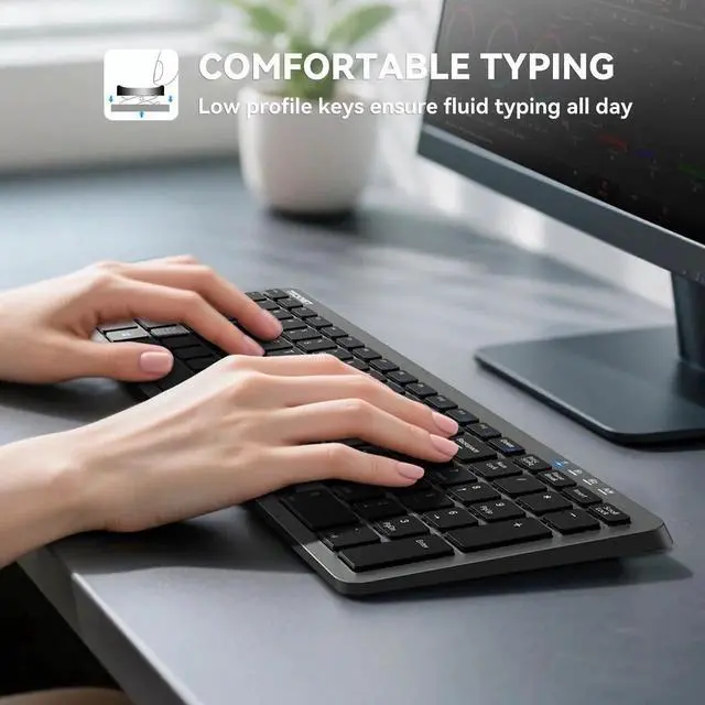 Alt view image 4 of 5 - TECKNET Wireless Bluetooth Keyboard Rechargeable - Ultra Slim 2.4G+BT Keyboard with Number Pad, Multi Devices Easy Switch, Low Profile Compact Keyboards for iPad, Macbook, Laptop, Computer, Tablet, PC