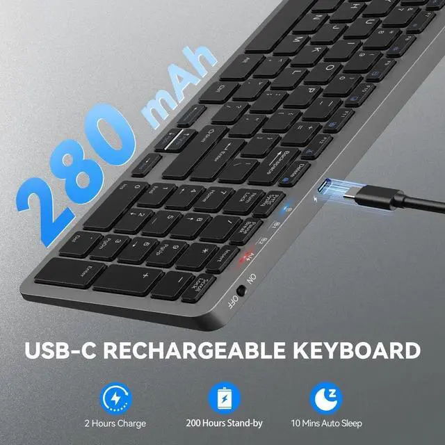 Alt view image 5 of 5 - TECKNET Wireless Bluetooth Keyboard Rechargeable - Ultra Slim 2.4G+BT Keyboard with Number Pad, Multi Devices Easy Switch, Low Profile Compact Keyboards for iPad, Macbook, Laptop, Computer, Tablet, PC