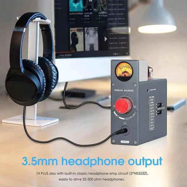 Alt view image 6 of 7 - T4 Plus Vacuum Tube Phono Preamplifier, MM/MC Turnt Audio Preamp, GE5654 Headphone Amp with VU Meter for Record Player Home Stereo