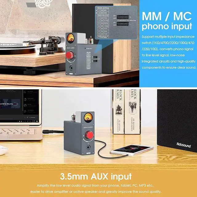 Alt view image 3 of 7 - T4 Plus Vacuum Tube Phono Preamplifier, MM/MC Turnt Audio Preamp, GE5654 Headphone Amp with VU Meter for Record Player Home Stereo