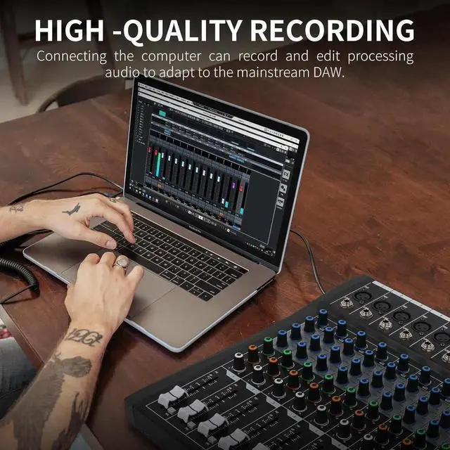 Alt view image 3 of 7 - Audio Mixer Sound Board Console 6 Channel for Recording Controller Audio Interface PC USB Bluetooth with Digital Effect 48V Phantom Power Input CT60