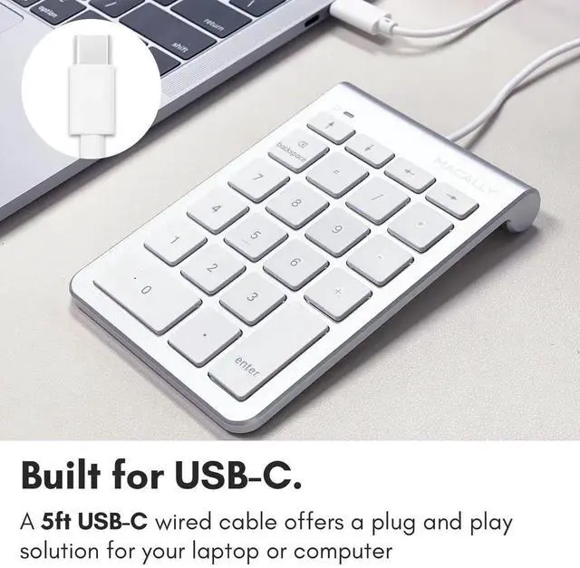 Alt view image 4 of 5 - USB C Wired Number Pad for Mac - 10 Key USB Keypad, Type C Numeric pad, Number Keypad for Keyboard and Number Pad for Laptop, MacBook Pro/Air, iMac, and PC - 5ft Cable Numpad - Silver Keypads