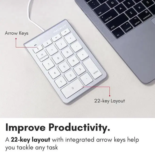 Alt view image 3 of 5 - USB C Wired Number Pad for Mac - 10 Key USB Keypad, Type C Numeric pad, Number Keypad for Keyboard and Number Pad for Laptop, MacBook Pro/Air, iMac, and PC - 5ft Cable Numpad - Silver Keypads