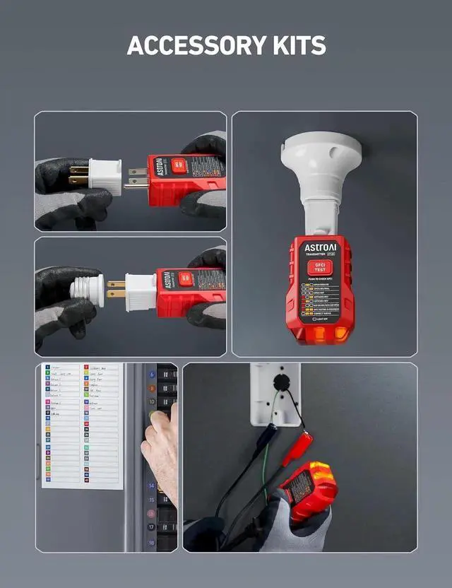 Alt view image 5 of 7 - Circuit Breaker Finder with GFCI Outlet Tester, Electrical Tester Tool for Home/Workshop Circuit Tracing, Quickly Locates Breakers with Indicators