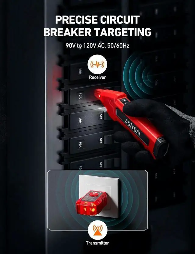 Alt view image 6 of 7 - Circuit Breaker Finder with GFCI Outlet Tester, Electrical Tester Tool for Home/Workshop Circuit Tracing, Quickly Locates Breakers with Indicators