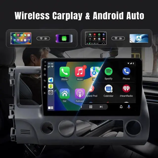 Alt view image 2 of 7 - Car Stereo Radio Support Wireless CarPlay & Android Auto for Honda Civic 2006 2007 2008 2009 2010 2011, 10.1 Inch Touch Screen Bluetooth Car Stereo with GPS Navigation WiFi Backup Camera