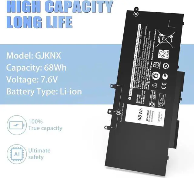 Alt view image 2 of 4 - 68WH GJKNX Battery Replacement for Dell Latitude 5480 5580 5280 5288 5488 5590 5591 5490 5491 5495 E5480 E5580 E5490 E5590 Precision 15 3520 3530 Series GD1JP DY9NT 5YHR4 451-BBZG 7.6V 4-Cell