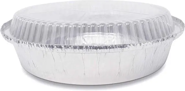 Alt view image 2 of 7 - (270 Pack) Premium 9-Inch Round Foil Pans with Plastic Dome Lids l Heavy Duty l Disposable Aluminum Tin for Roasting, Baking, Cake or Cooking