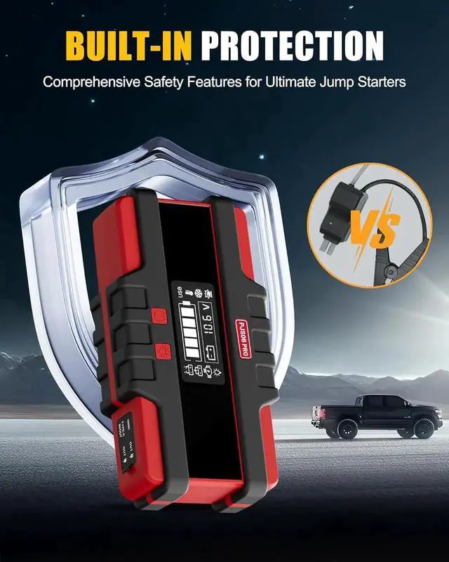 Alt view image 2 of 7 - PJS06 Pro 6000A Car Jump Starter (All Gas & 12L Diesel), 74Wh Portable Power Bank with 40W Fast Charge, Smart LCD Voltage Display, Large Screen Warning Light, 10-Safety Protections